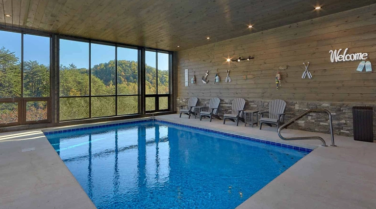 swimming pool inside a large cabin rental