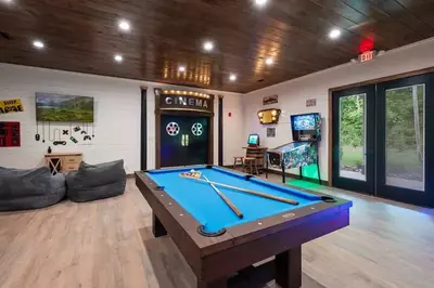 game room at a smoky mountain cabin rental